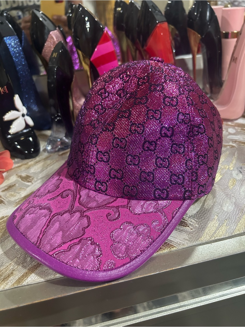 Gucci Fuchsia Glitter GG Monogram Baseball Cap